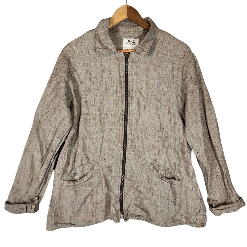 Flax Jacket Women's S Beige Linen Full-Zip Lightweight Pockets Lagenlook